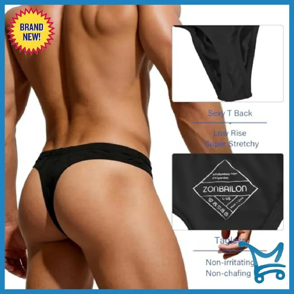 Men's Bamboo Viscose Thong Underwear Lightweight T-Back G-String